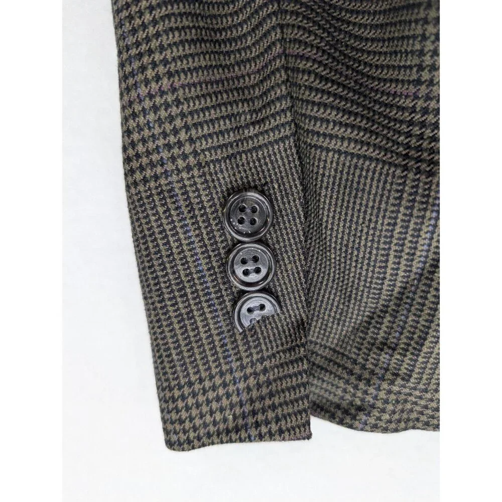 Daks London Vintage Men's Blazer Jacket Sport Coat Size 40L Brown Plaid
